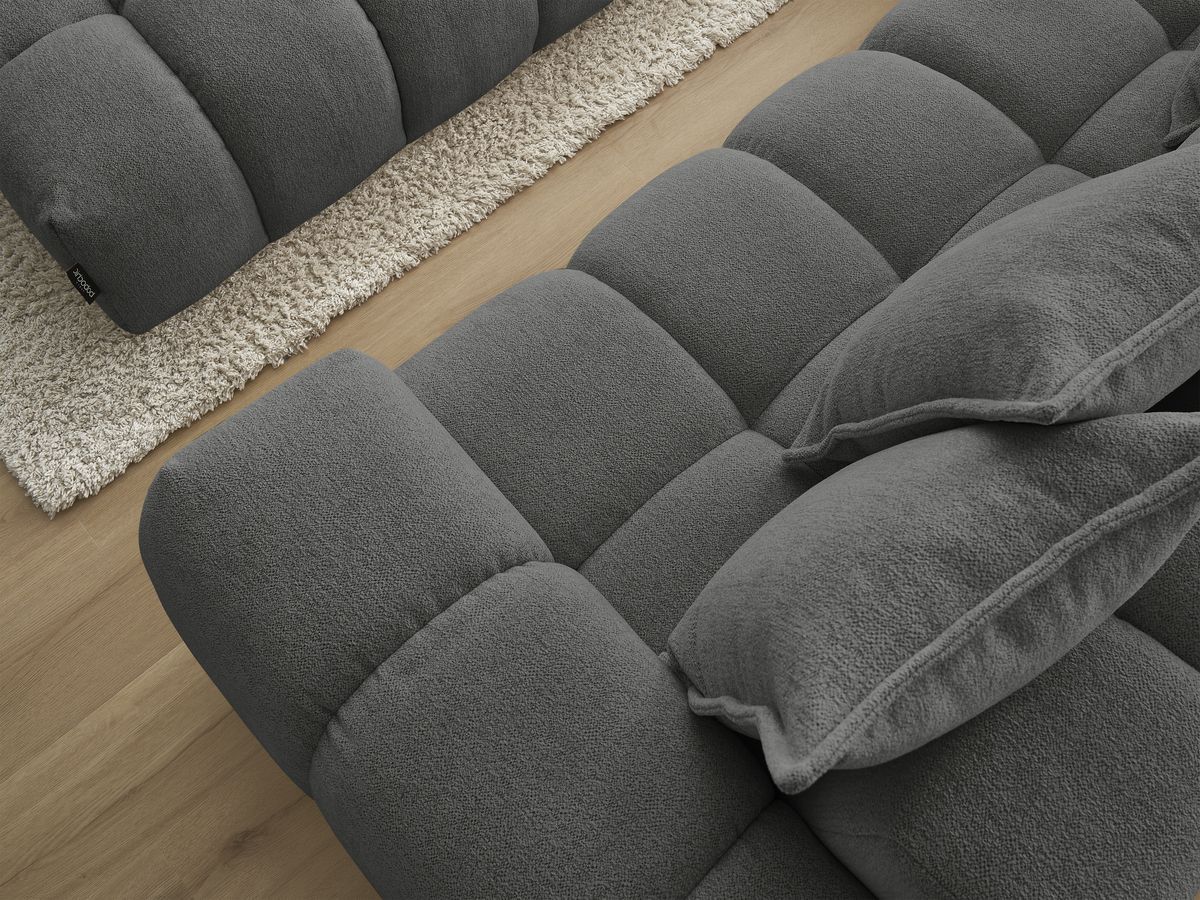 Bobochic Everest Ecksofa mit Schlaffunktion und Pouf, 10 Kissen Melange-Stoff Dunkelgrau Ecke links