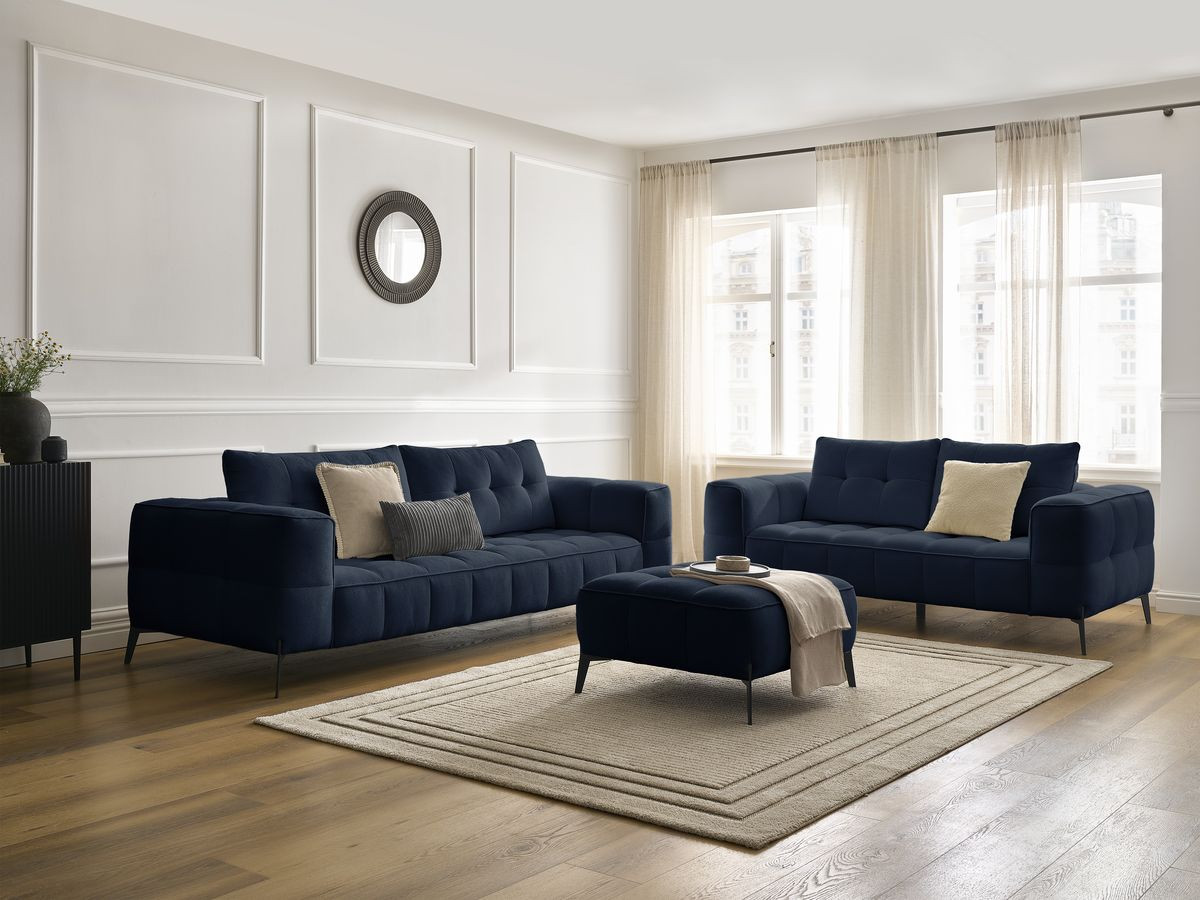 Bobochic Anis Sofa-Set 3- und 2-Sitzer mit Pouf Strukturstoff Blau