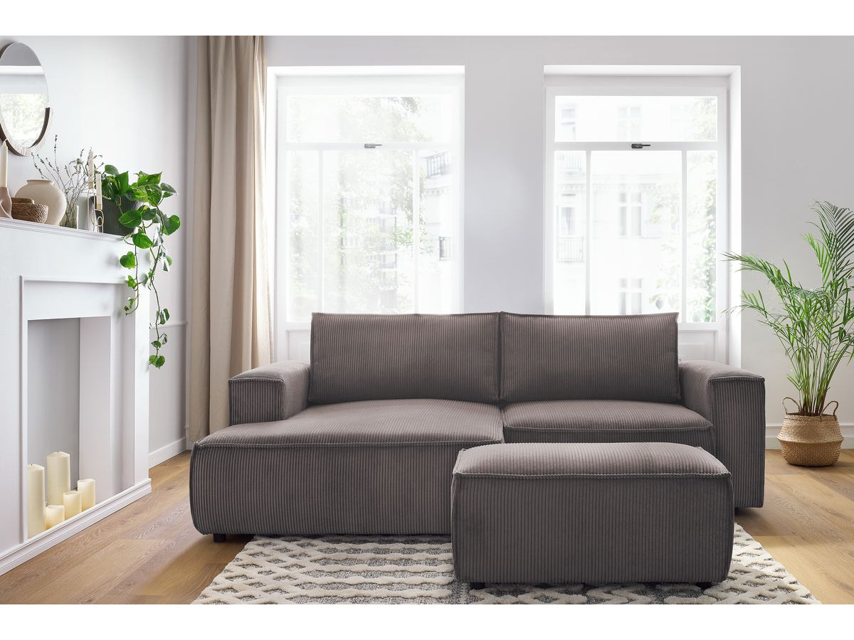 Bobochic Nihad Ecksofa mit Pouf Cordsamt Taupe Ecke links