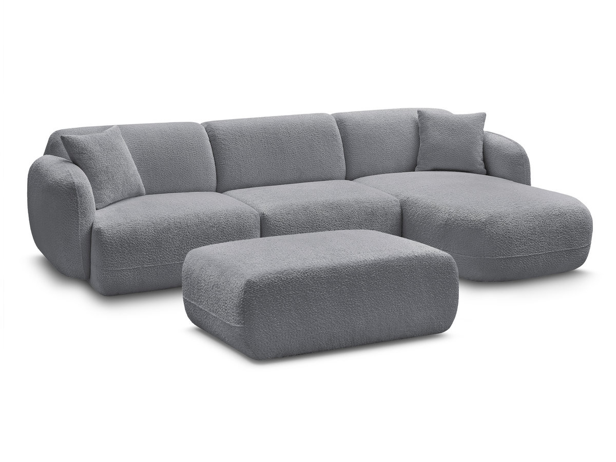 Bobochic Anda Ecksofa mit Pouf 292 × 163 cm Chenille Grau Ecke rechts