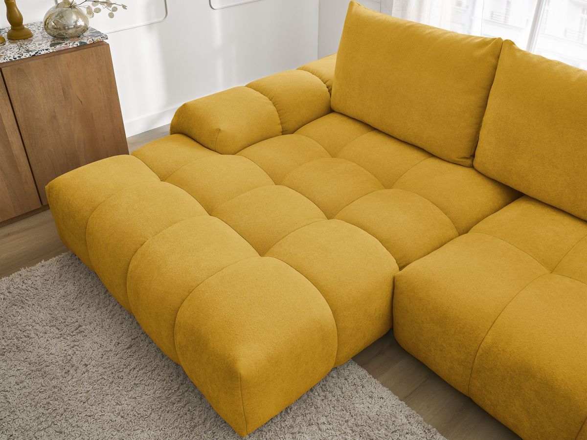 Bobochic Everest Ecksofa mit Schlaffunktion und Bettkasten 318 × 180 cm, 3 Kissen Strukturstoff Gelb Ecke links