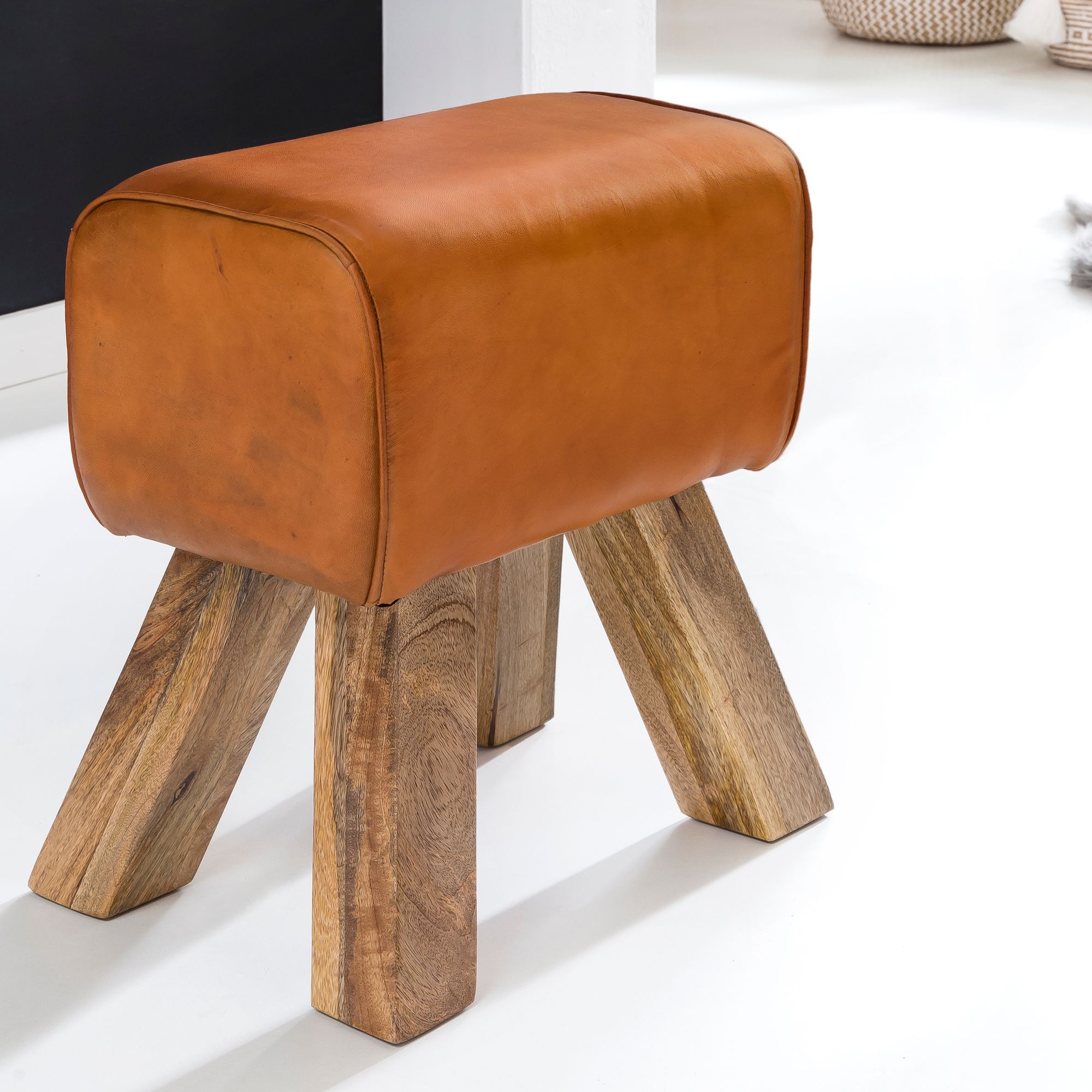 Sitzhocker Abisko Echtleder Braun 40 × 30 × 47 cm