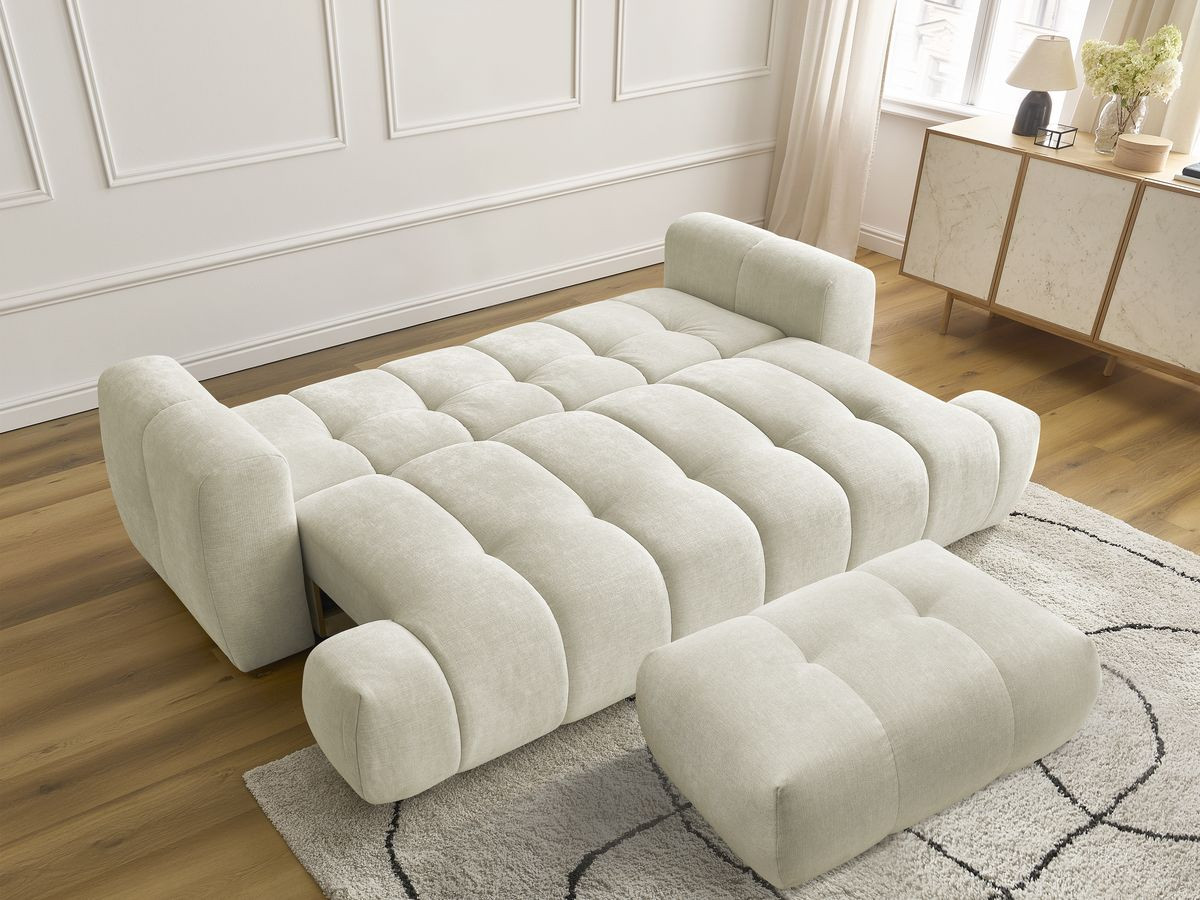 Bobochic Fuji Schlafsofa 3-Sitzer mit Bettkasten und Pouf Stoff Beige