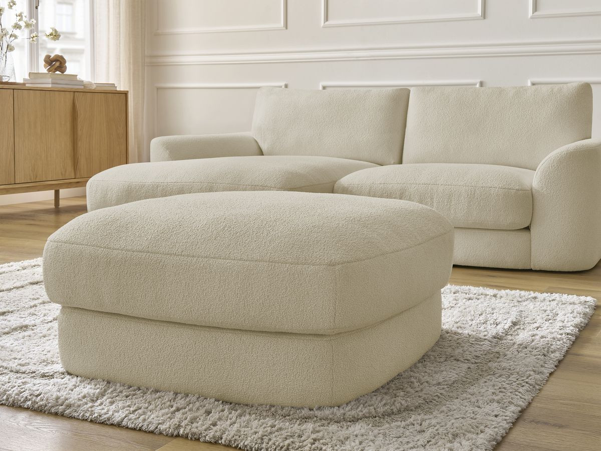 Bobochic Leonore Ecksofa mit Pouf Bouclé-Stoff Beige Ecke links