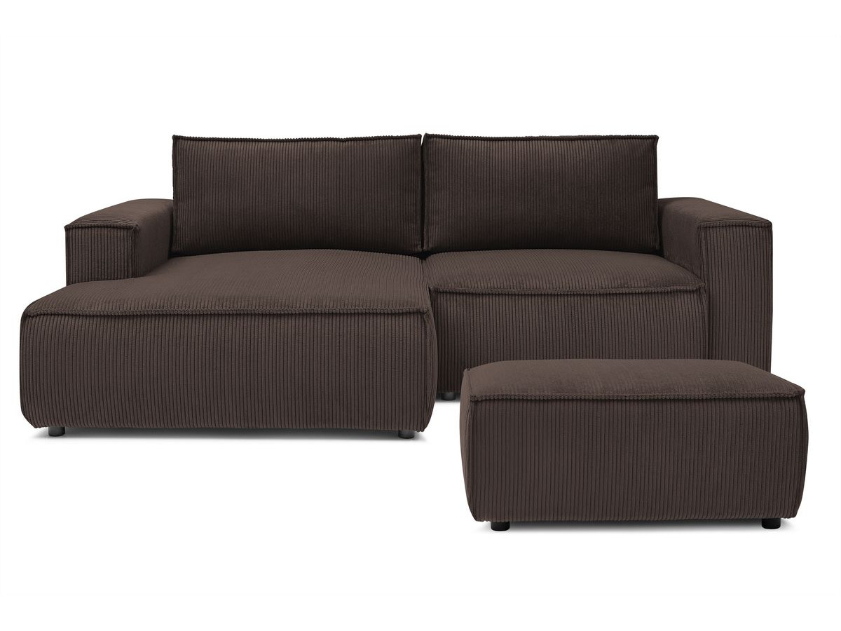 Bobochic Nihad Ecksofa mit Pouf Cordsamt Braun Ecke links