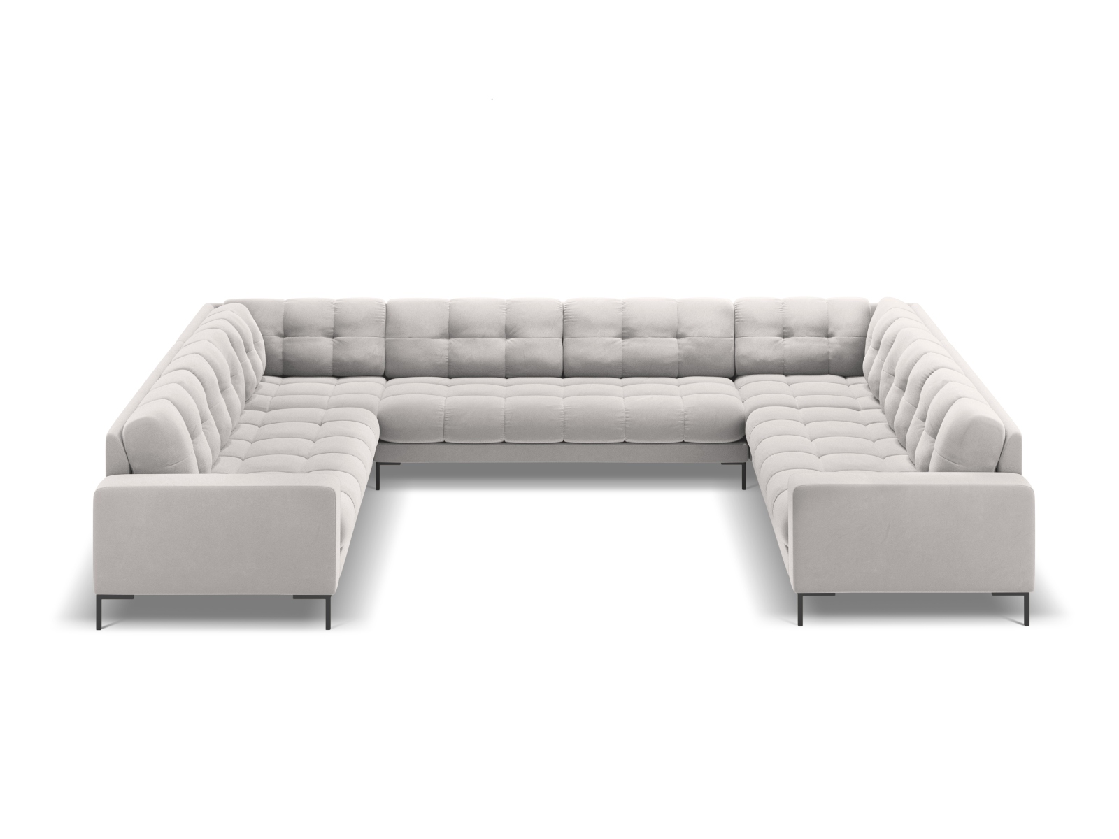 Micadoni Wohnlandschaft Mamaia 9-Sitzer Samt Bluvel Silber schwarze Beine