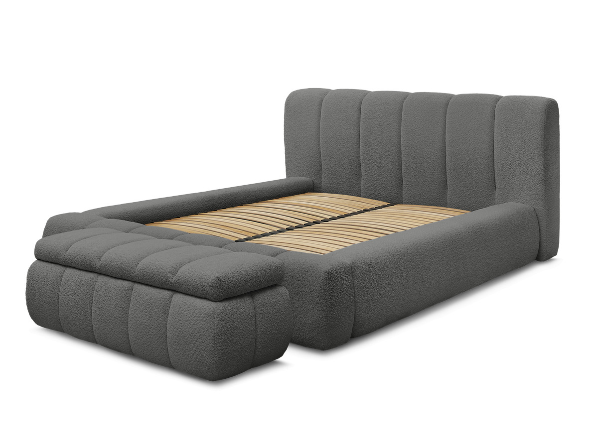 Bobochic Denali Polsterbett mit Bettkasten mit Bettbank Bouclé-Stoff Dunkelgrau, Liegefläche 180 × 200 cm