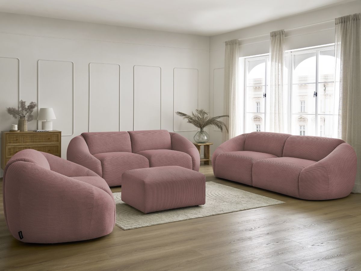 Bobochic Tina Sofa 7-Sitzer mit Pouf Cordsamt Rosa