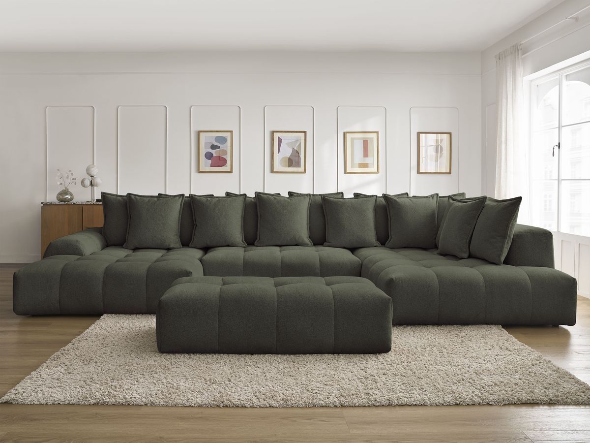 Bobochic Everest Wohnlandschaft mit Pouf, 14 Kissen Melange-Stoff Grün Ecke links