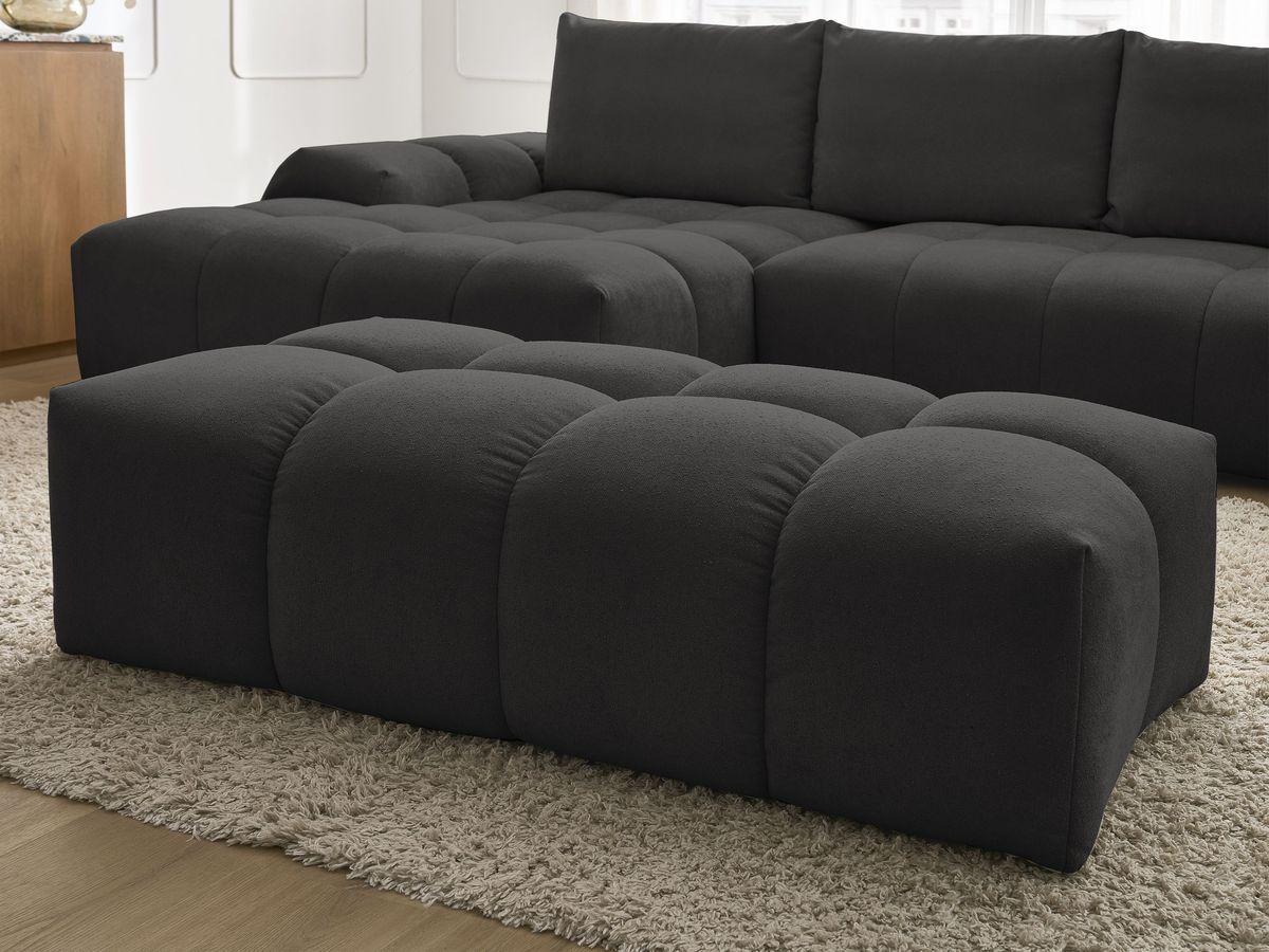 Bobochic Everest Ecksofa mit Schlaffunktion und Bettkasten und Pouf 318 × 180 cm, 3 Kissen Strukturstoff Schwarz Ecke links