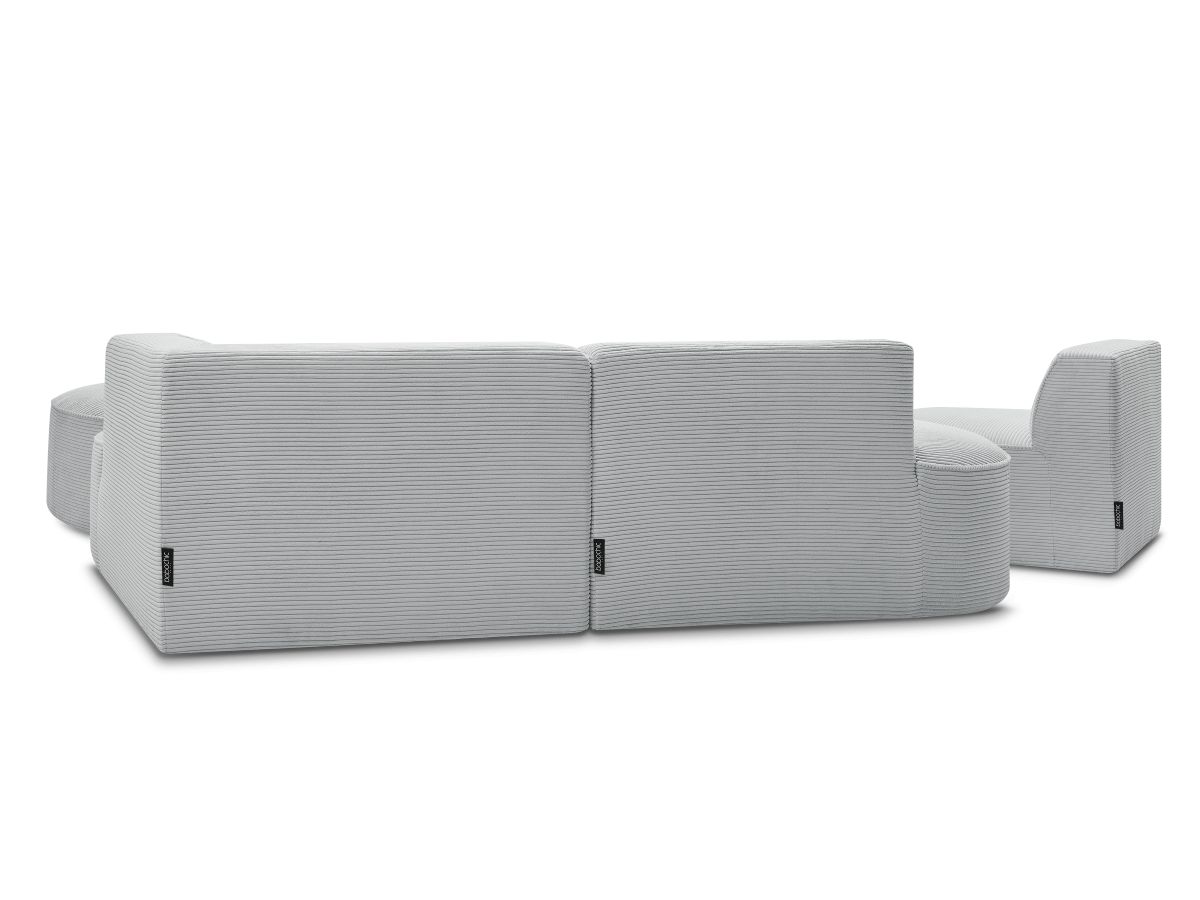 Bobochic Rousseau Ecksofa mit Sofamodul und Pouf Cordsamt Hellgrau Ecke rechts