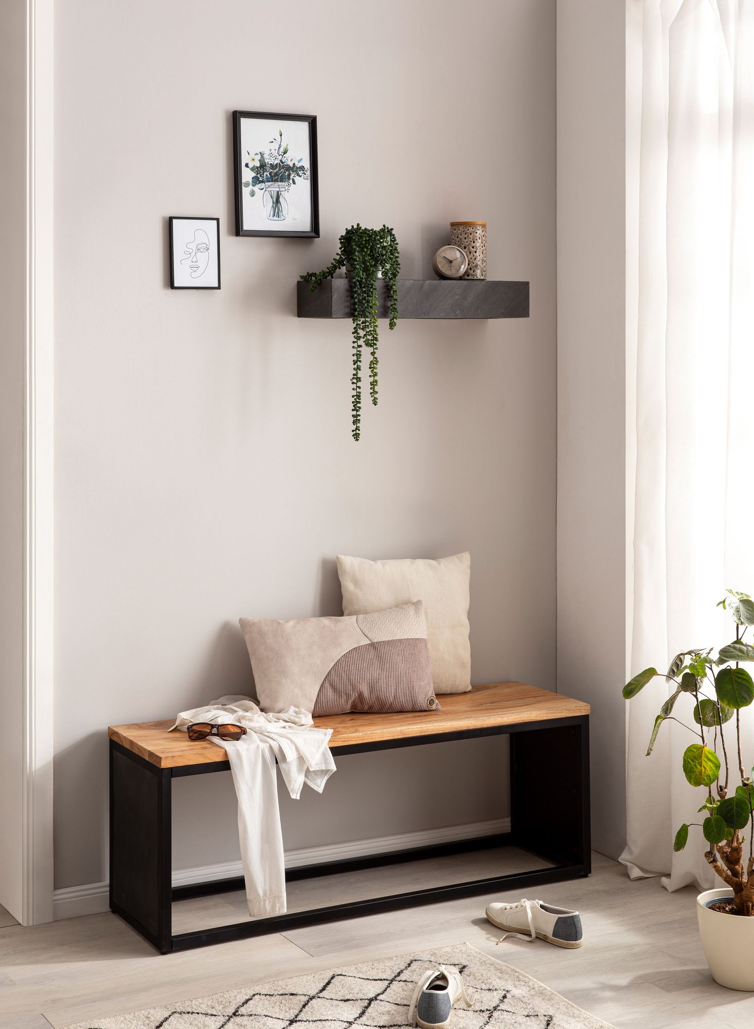 Wandregal Bodo Mango Massivholz Grau Breite 60 cm