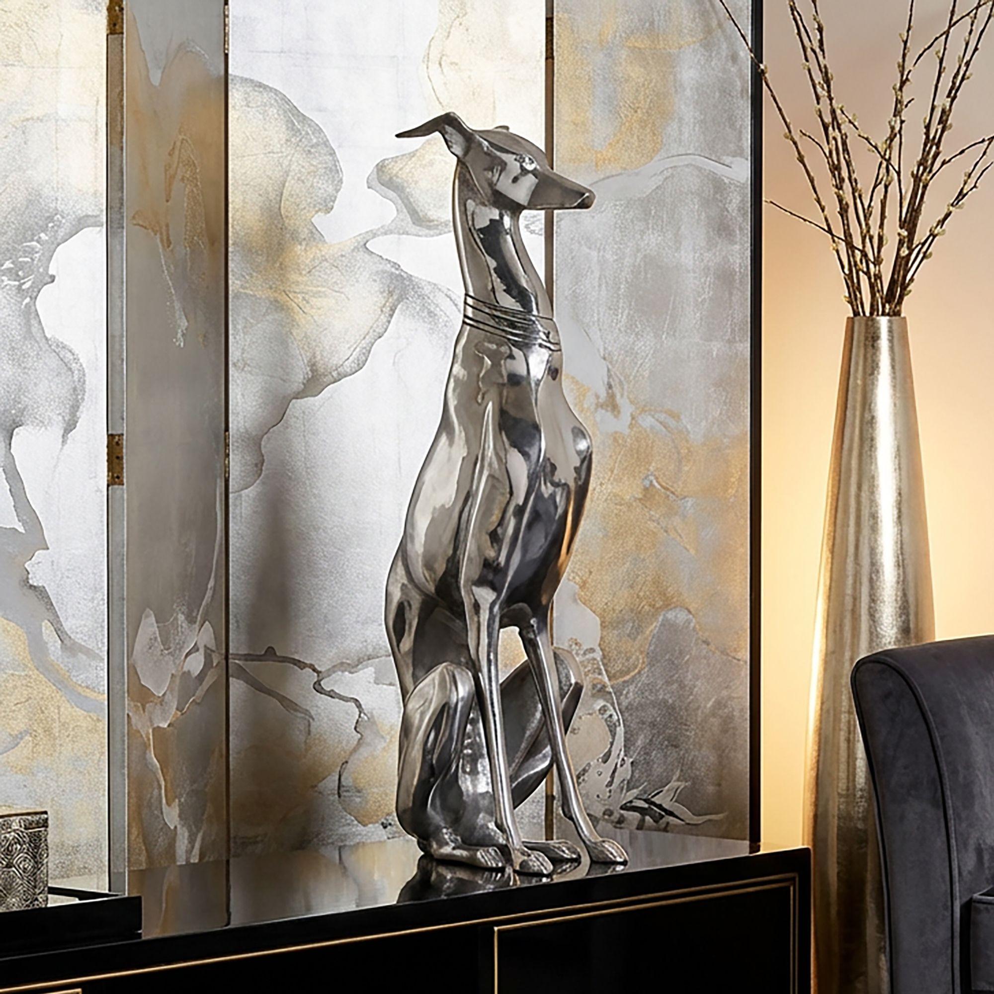 Skulptur Floro Aluminium Silber 18 × 25 × 70 cm