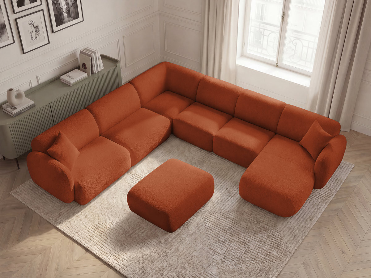 Bobochic Anda Wohnlandschaft mit Pouf 373 × 289 cm Chenille Orange Ecke links