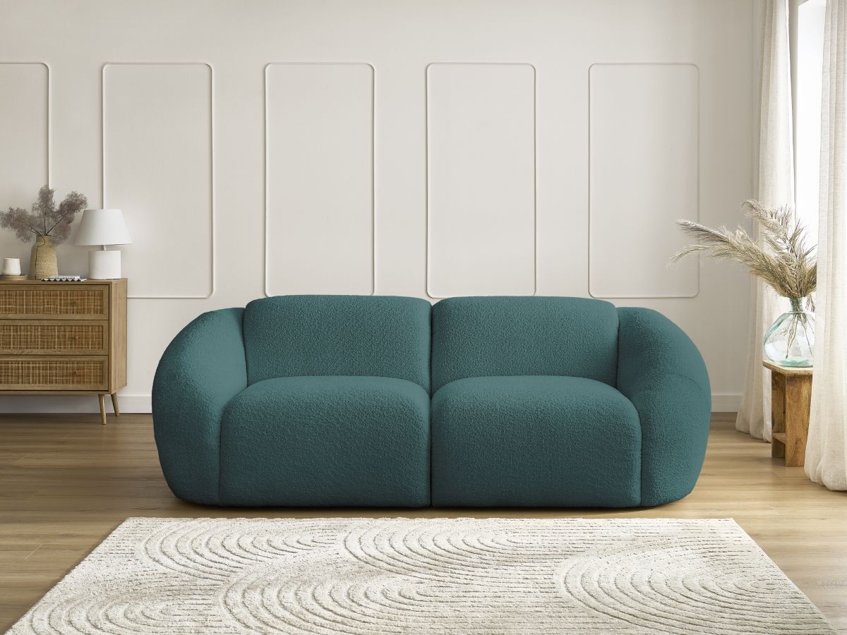 Bobochic Tina Sofa 2-Sitzer Bouclé-Stoff Hellblau