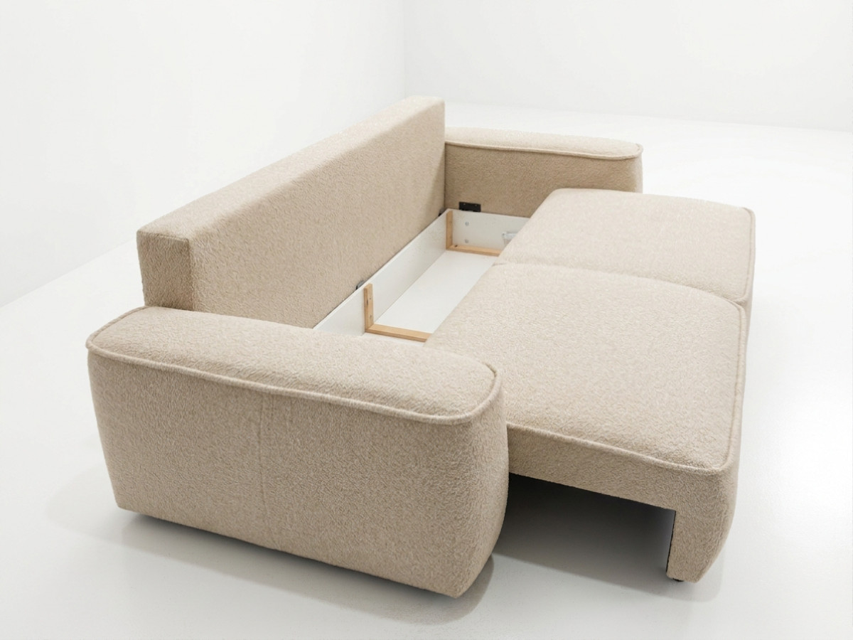 Bobochic Honore Schlafsofa 3-Sitzer mit Bettkasten Chenille Beige