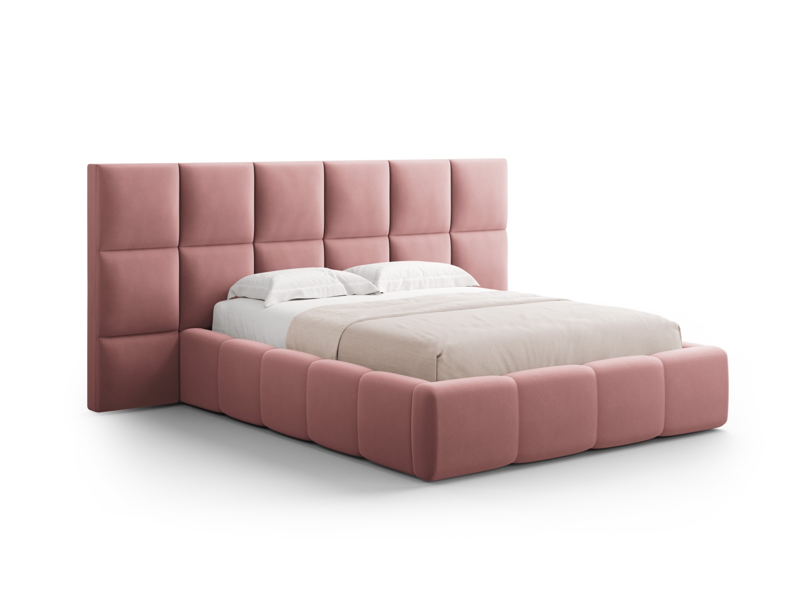 Cosmopolitan Design Stauraumbett mit doppeltem Kopfteil Livigno 200x200 Samt Bluvel Rosa