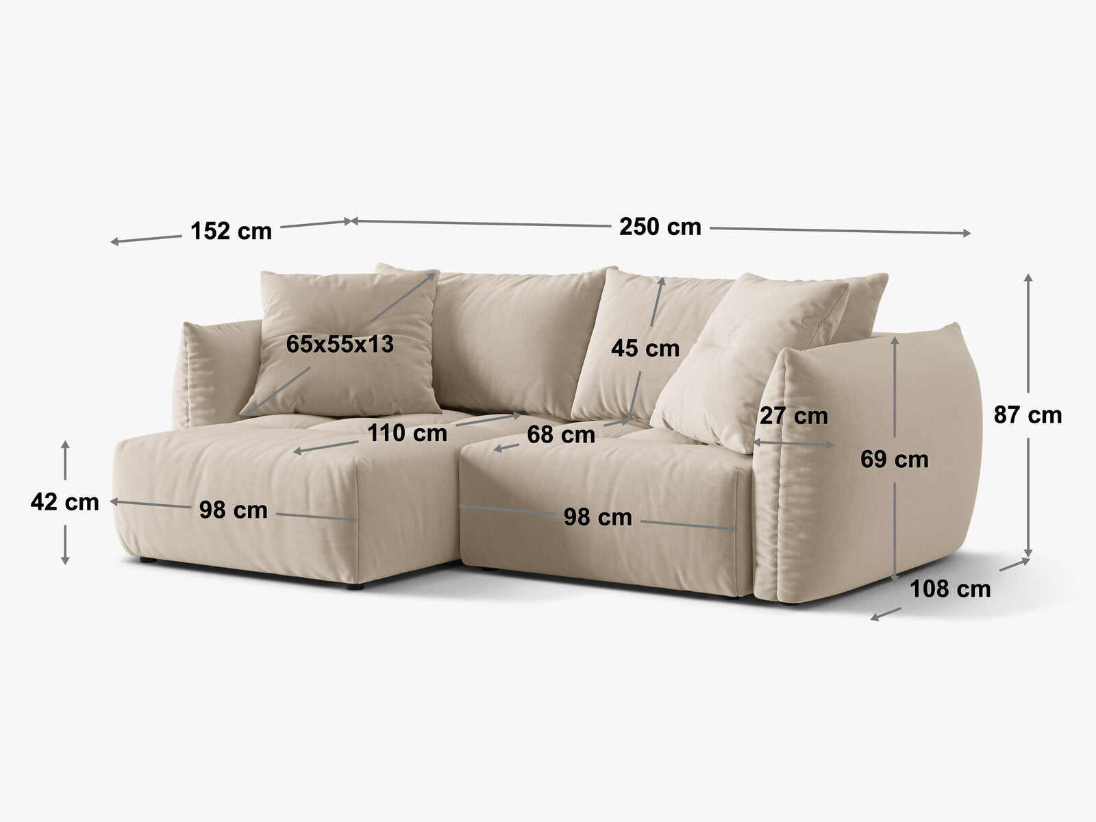 Micadoni Bloom Ecksofa 3-Sitzer mit Schlaffunktion Links Samt Casino Mandelbeige