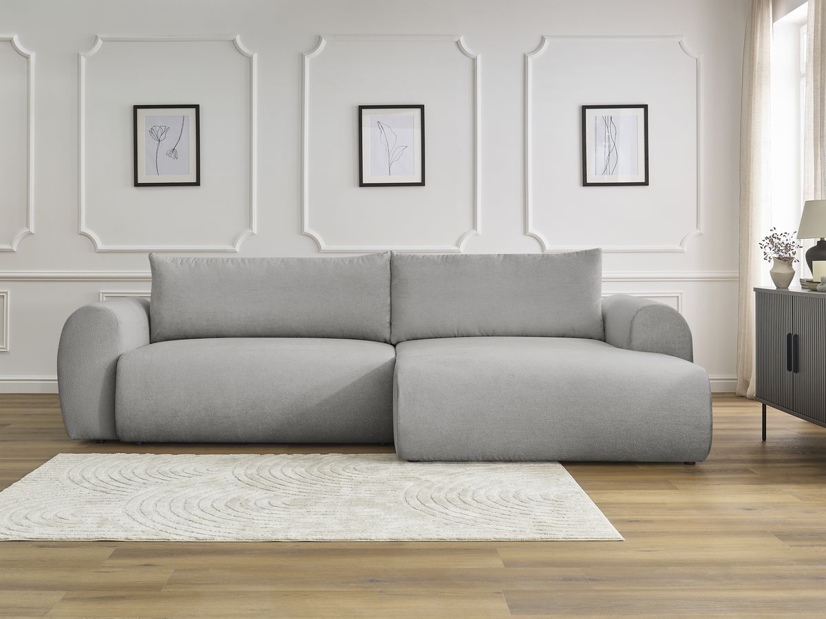 Bobochic Lucien Ecksofa mit Schlaffunktion und Bettkasten 314 × 167 cm Stoff Hellgrau Ecke rechts