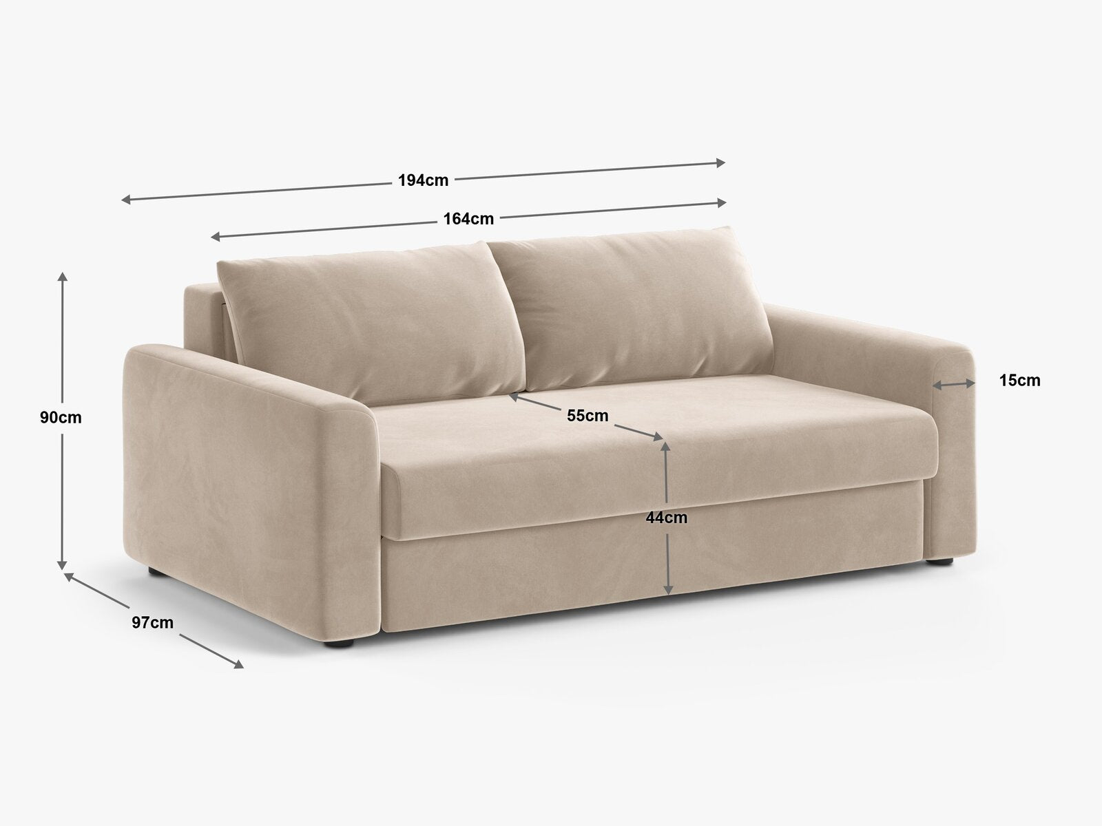 Micadoni Sofa mit Schlaffunktion David 3-Sitzer Strukturierter Stoff Babel Dunkelblau