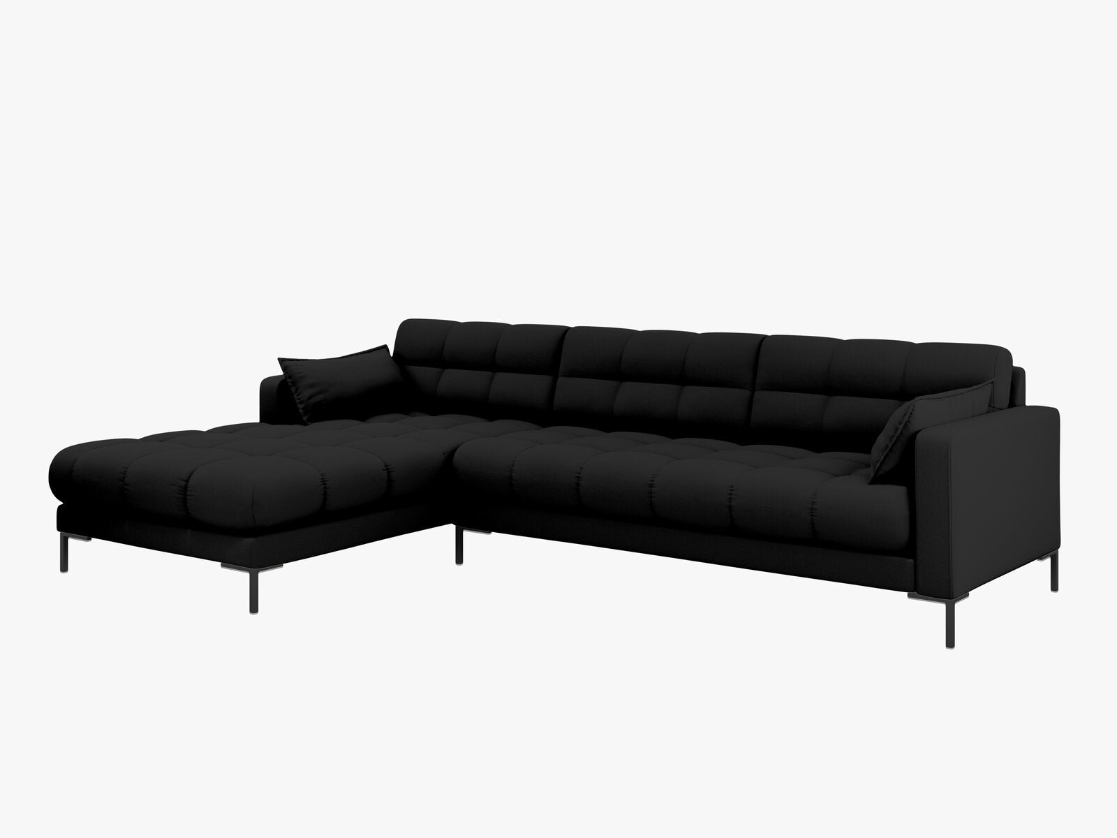 Micadoni Ecksofa Mamaia 5-Sitzer Links Strukturierter Stoff Neve Schwarz schwarze Beine