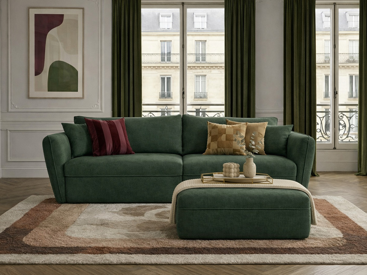Bobochic Luigi Sofa 3-Sitzer mit Pouf Strukturstoff Grün