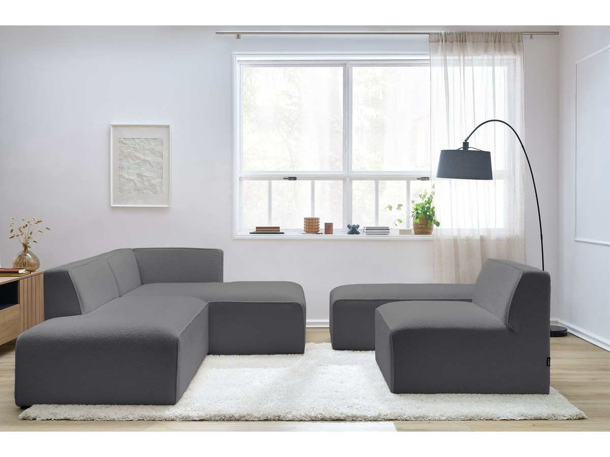 Bobochic Megeve Ecksofa mit Pouf Bouclé-Stoff Dunkelgrau Ecke rechts