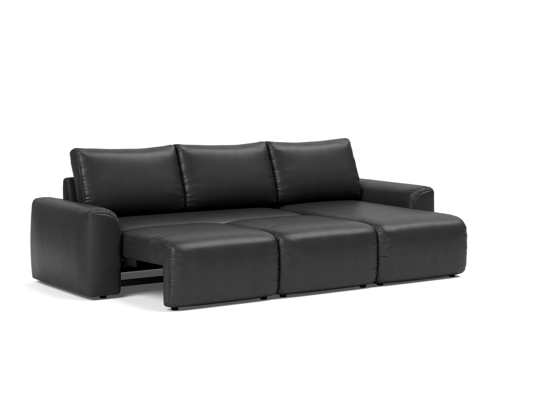 Schlafsofa Norum mit Chaiselongue und Chunky-Armlehnen Lederoptik Faunal 550-Black