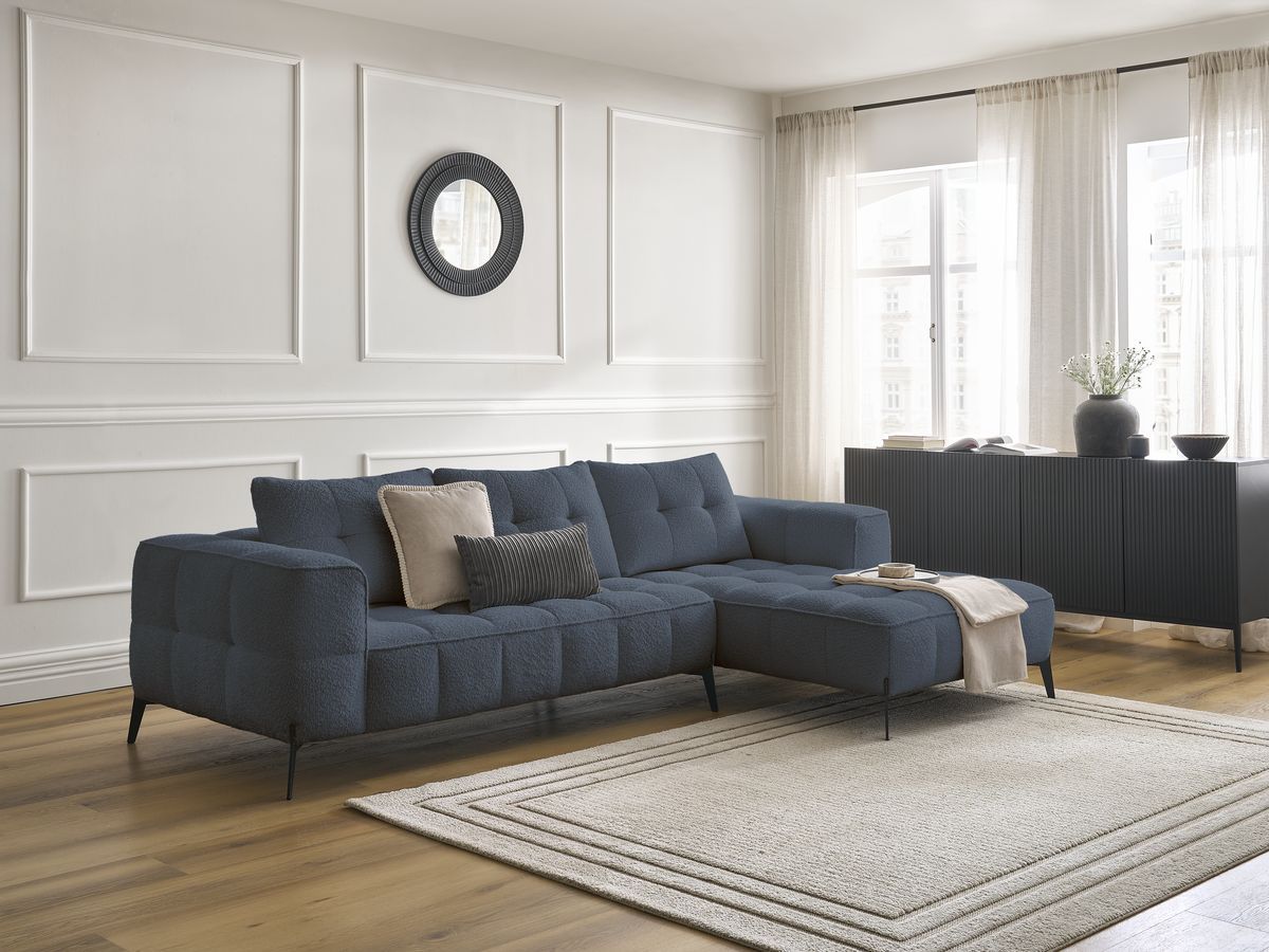 Bobochic Anis Ecksofa Bouclé-Stoff Dunkelblau Ecke rechts