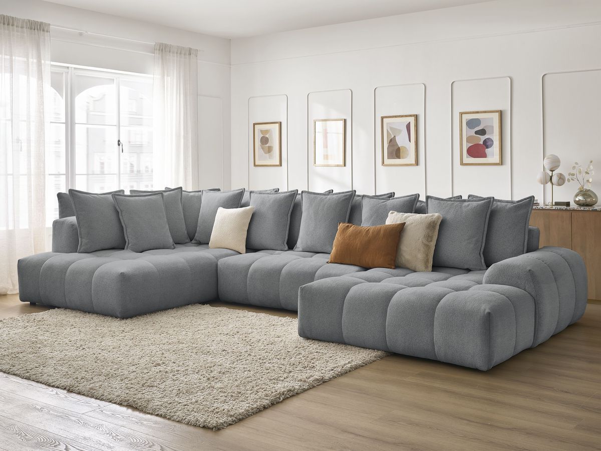 Bobochic Everest Wohnlandschaft, 14 Kissen Melange-Stoff Dunkelgrau Ecke rechts