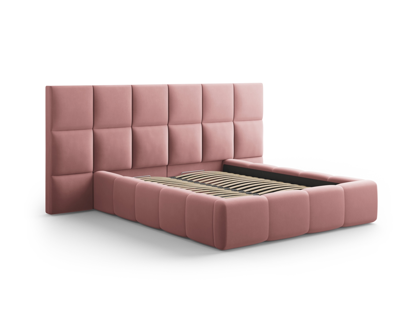 Cosmopolitan Design Stauraumbett mit doppeltem Kopfteil Livigno 200x200 Samt Bluvel Rosa