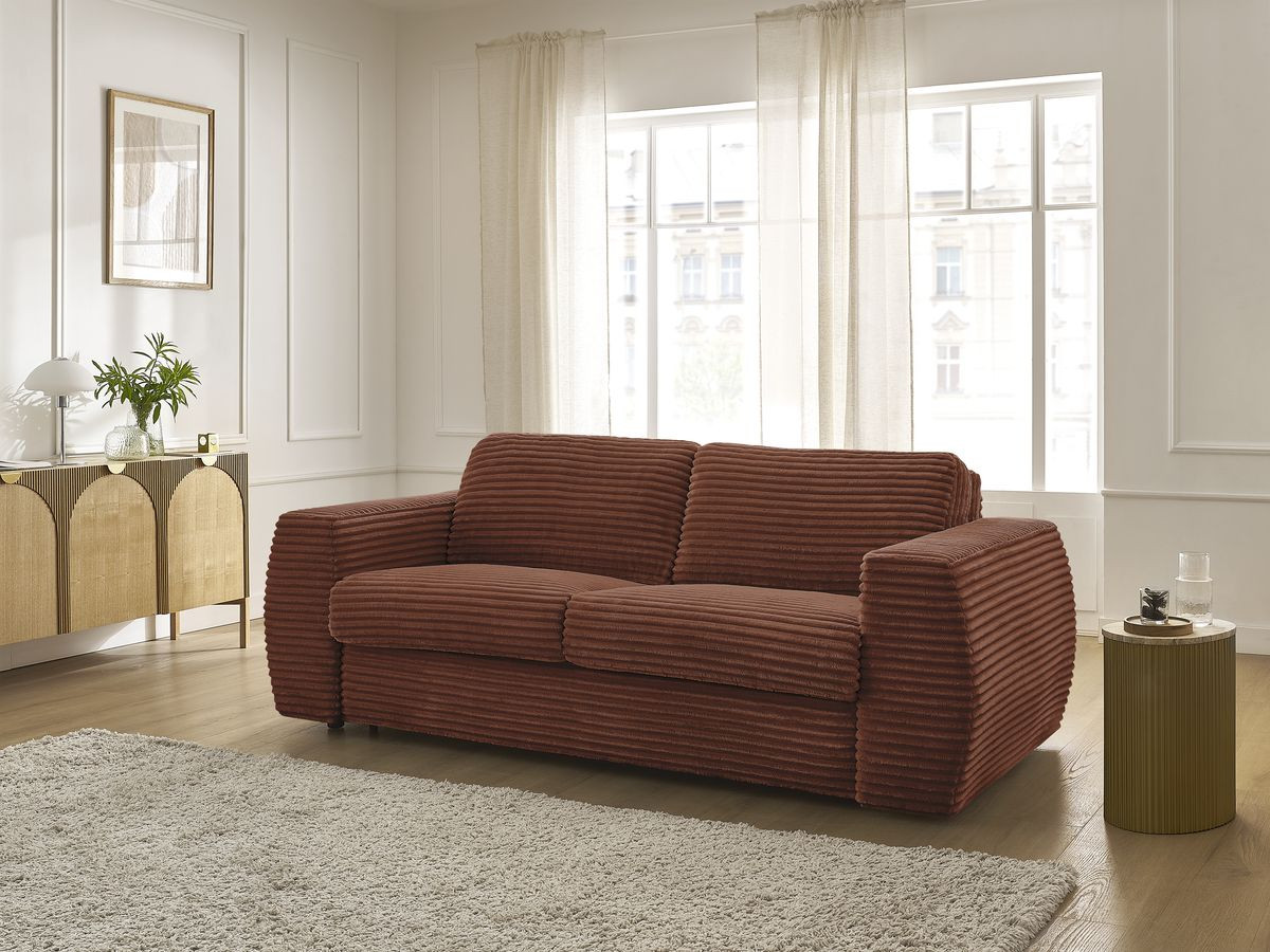 Bobochic Hugo Schlafsofa 3-Sitzer Cordsamt Orange, Liegefläche 140 × 190 cm