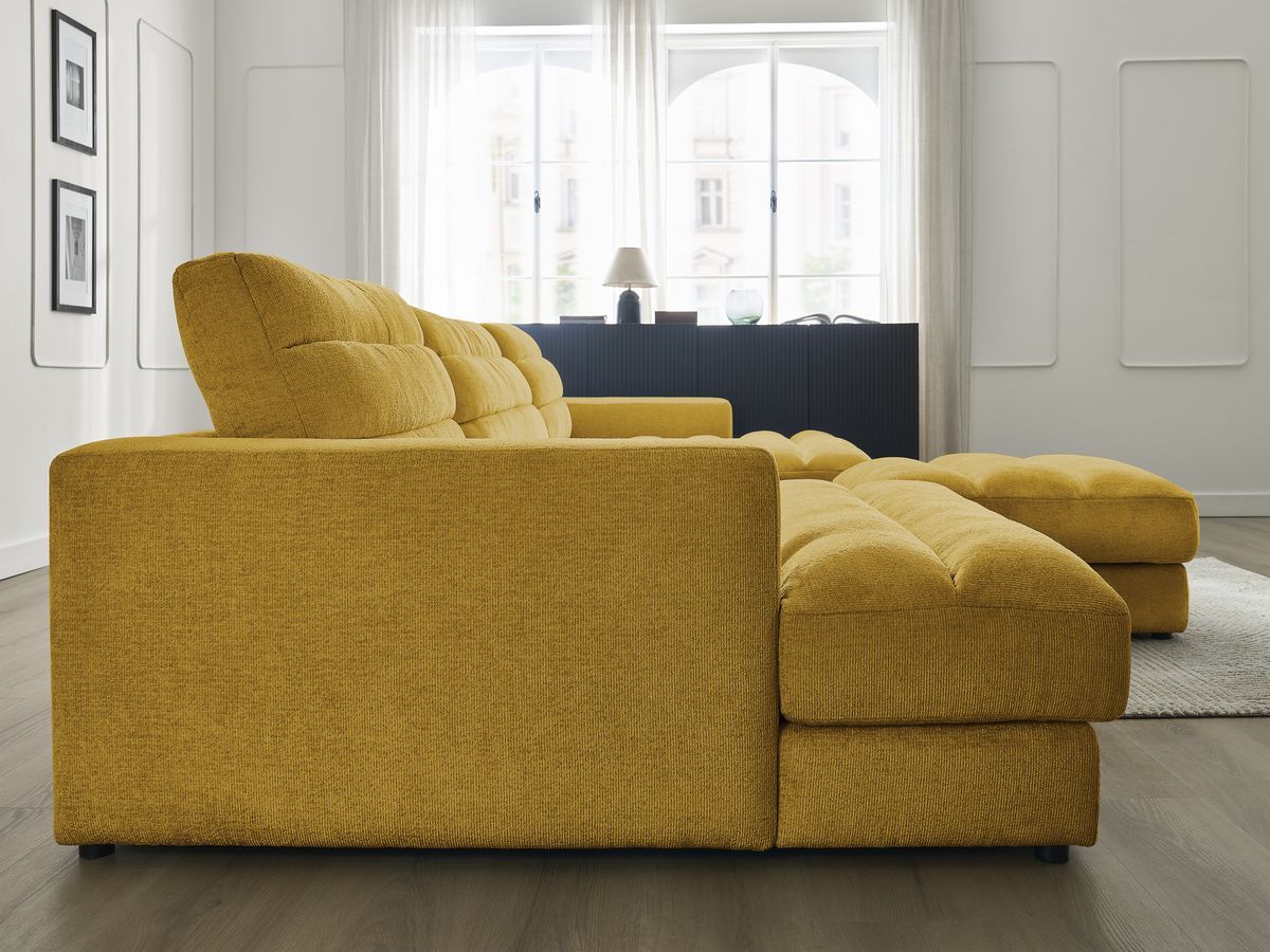 Bobochic Sierra Wohnlandschaft mit Pouf Strukturstoff Gelb