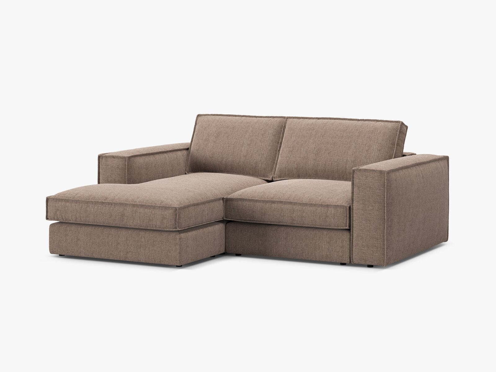 Micadoni modulares Ecksofa Pola 2-Sitzer kleine Version Links Strukturierter Stoff Babel Hellbraun