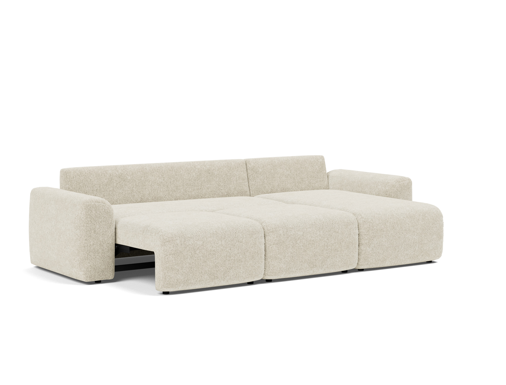 Schlafsofa Norum mit Chaiselongue und Chunky-Armlehnen Strukturierter Stoff Taura 357-Off-White