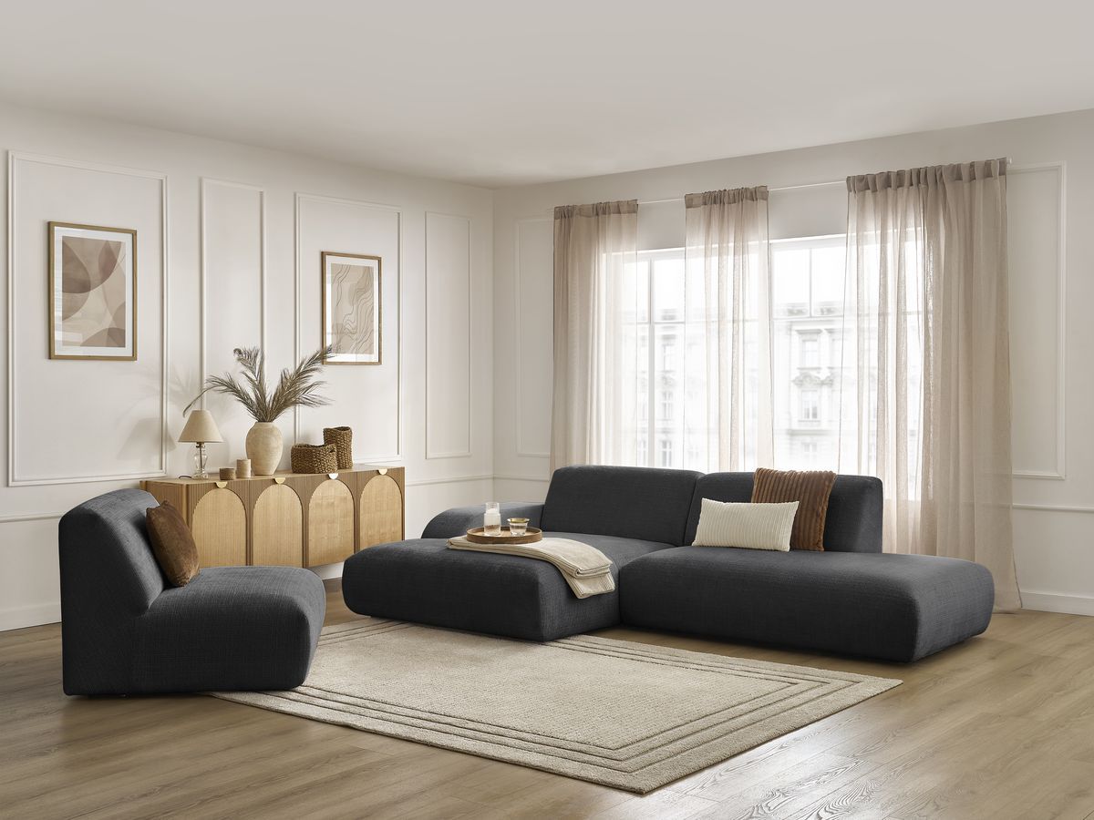 Bobochic Sirius Ecksofa 405 × 170 cm Strukturstoff Schwarz Ecke links