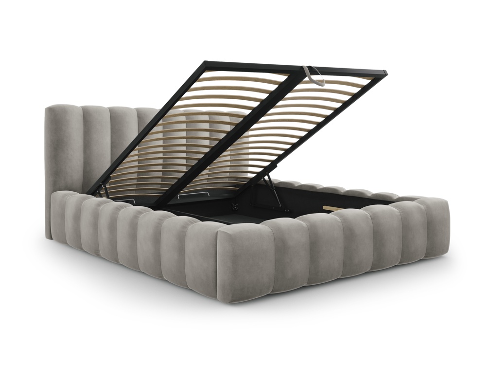 Cosmopolitan Design Stauraumbett mit Kopfteil Palma 140x200 Samt Bluvel Hellgrau