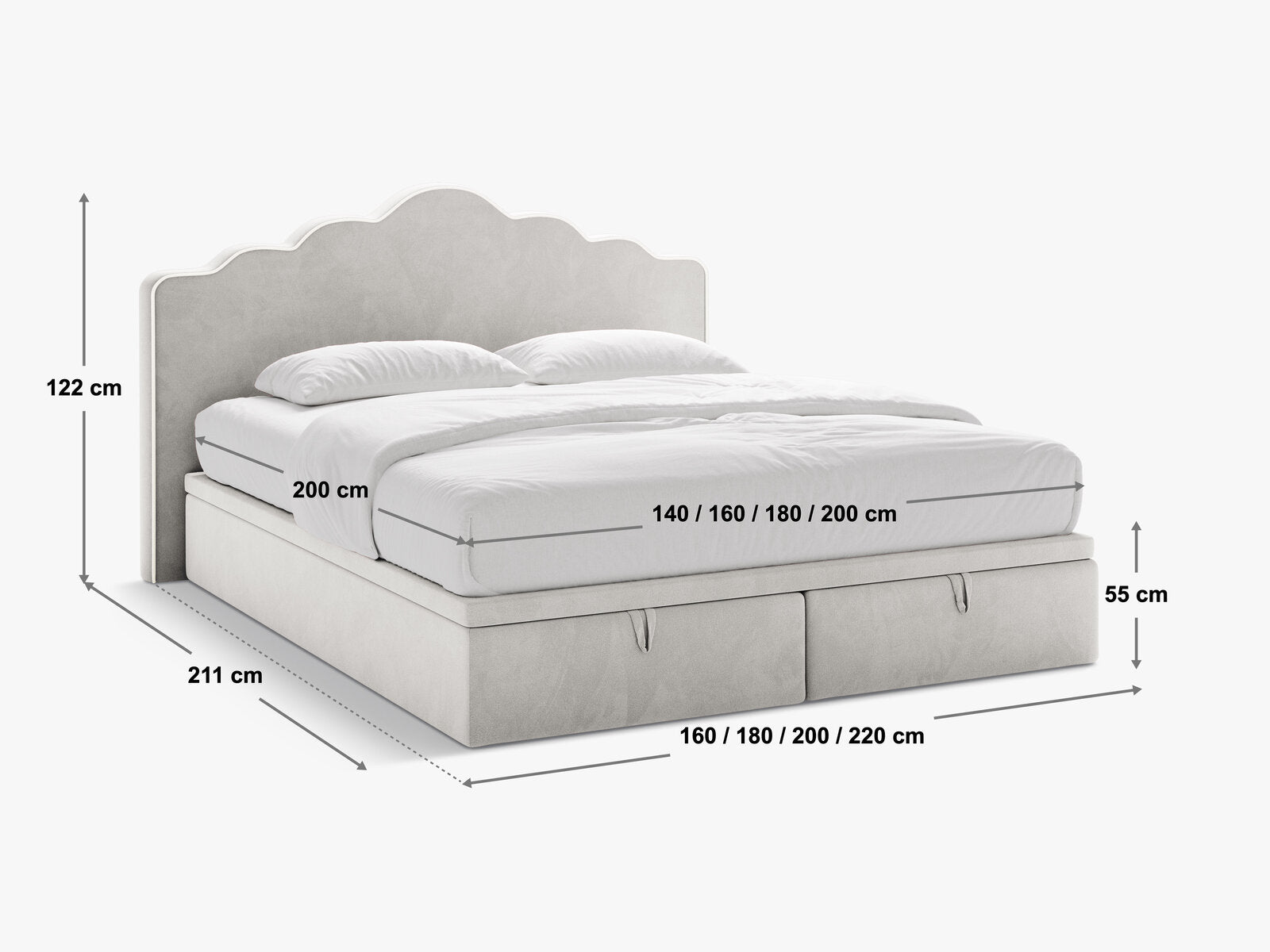 Micadoni Dream Boxspringbett mit Bettkasten und Kopfteil Samt Magic Velvet Elfenbein / Rosa 140x200