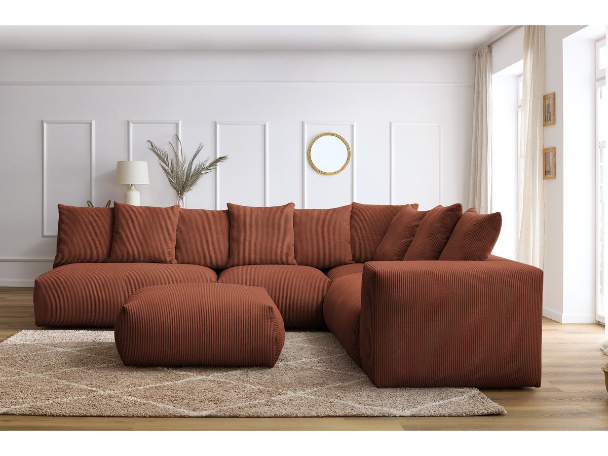 Bobochic Voltaire Ecksofa mit Pouf 322 × 268 cm Cordsamt Orange Ecke rechts