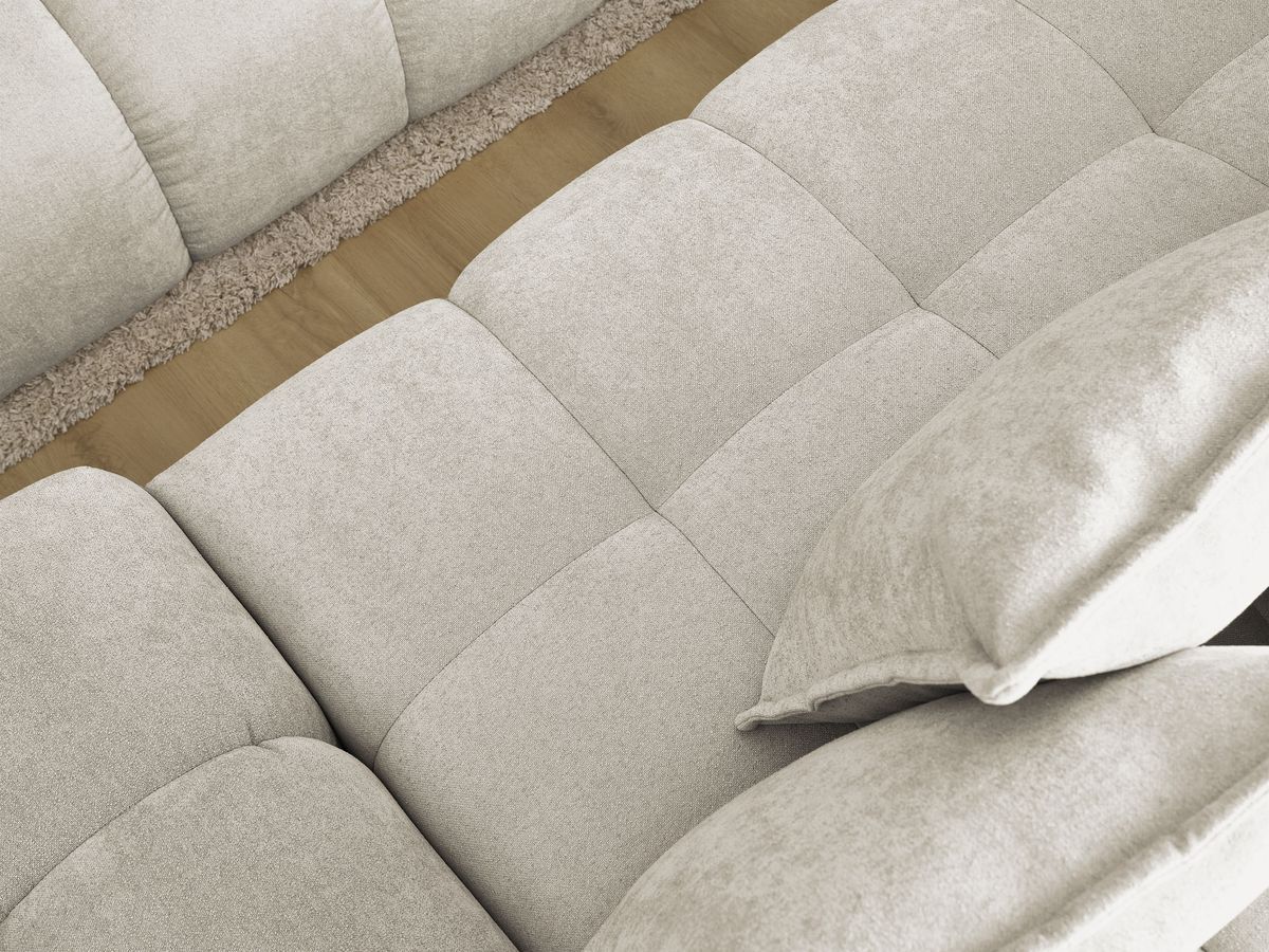 Bobochic Everest Ecksofa mit Schlaffunktion und Bettkasten 318 × 180 cm, 7 Kissen Strukturstoff Beige Ecke links