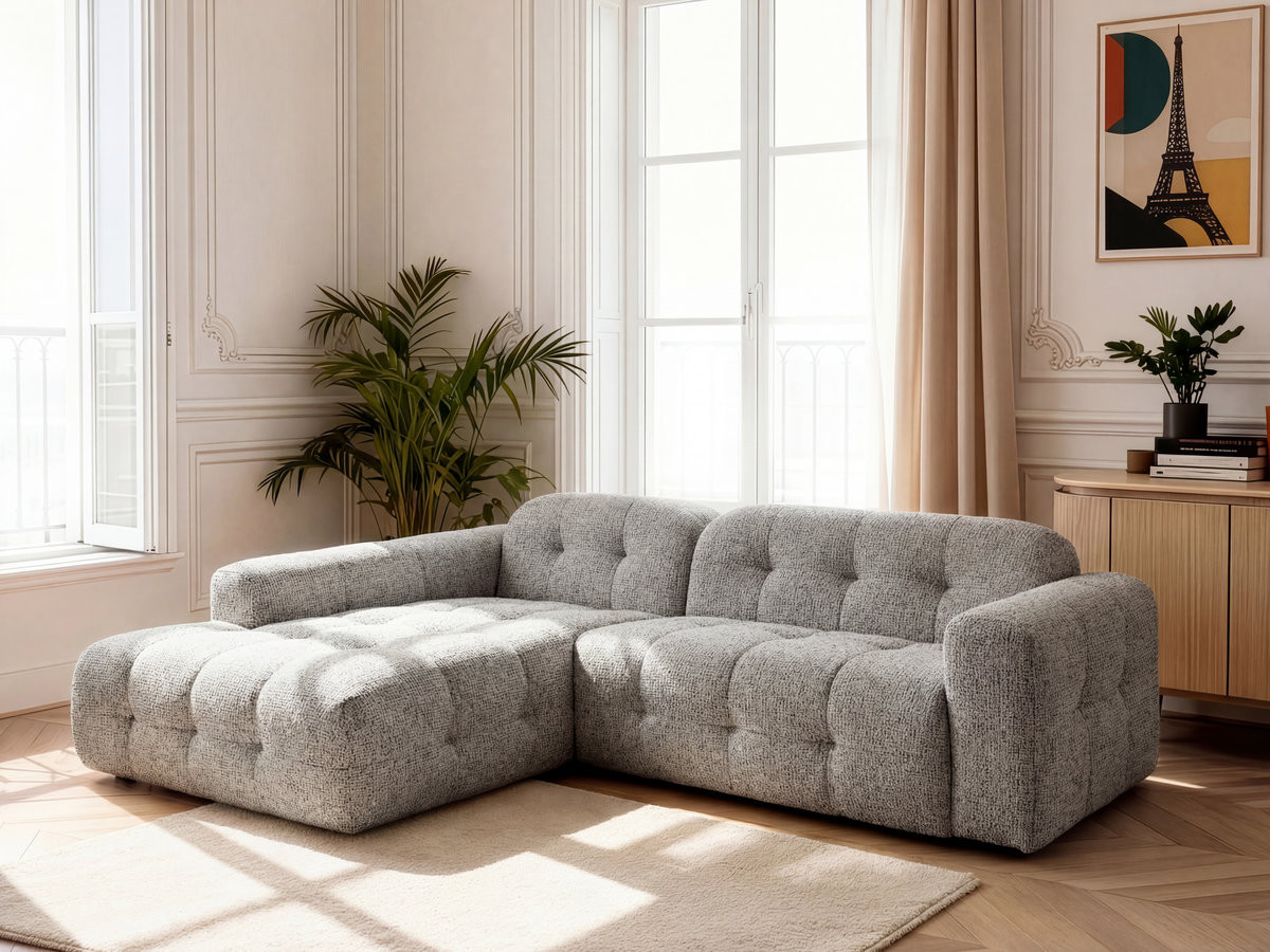 Bobochic Laura Ecksofa Melange-Stoff Taupe Ecke links
