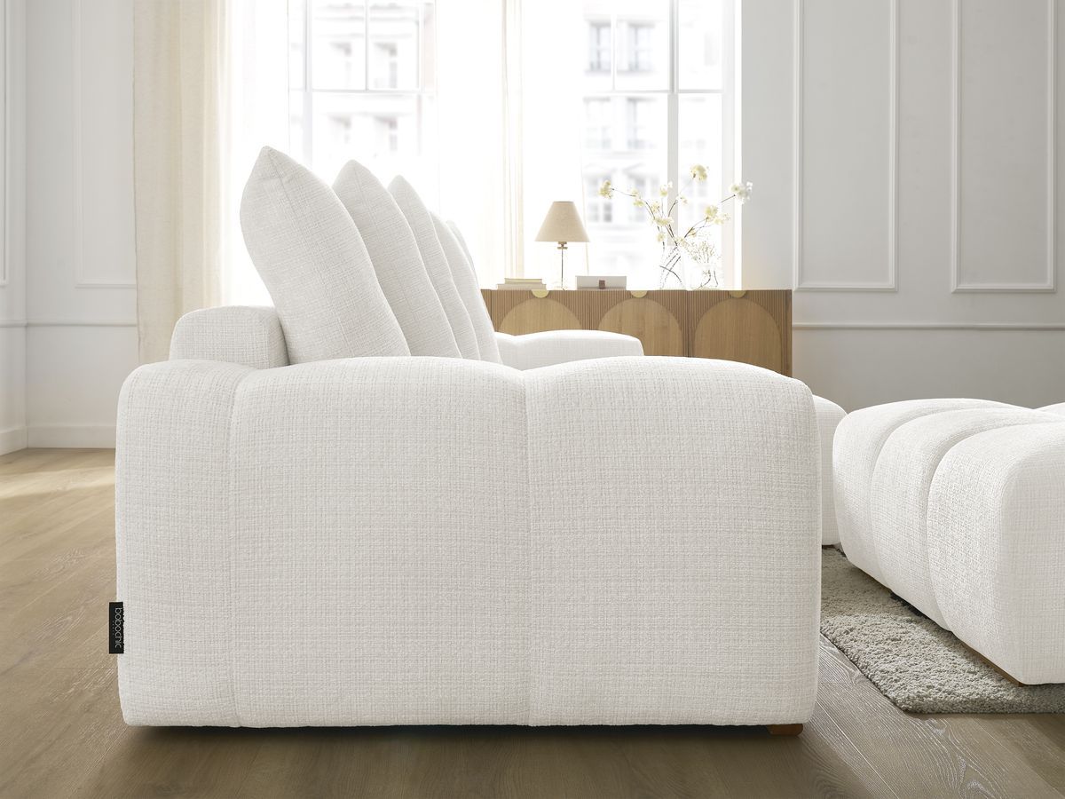 Bobochic Anakin Ecksofa mit Schlaffunktion und Bettkasten und Pouf Strukturstoff Weiß