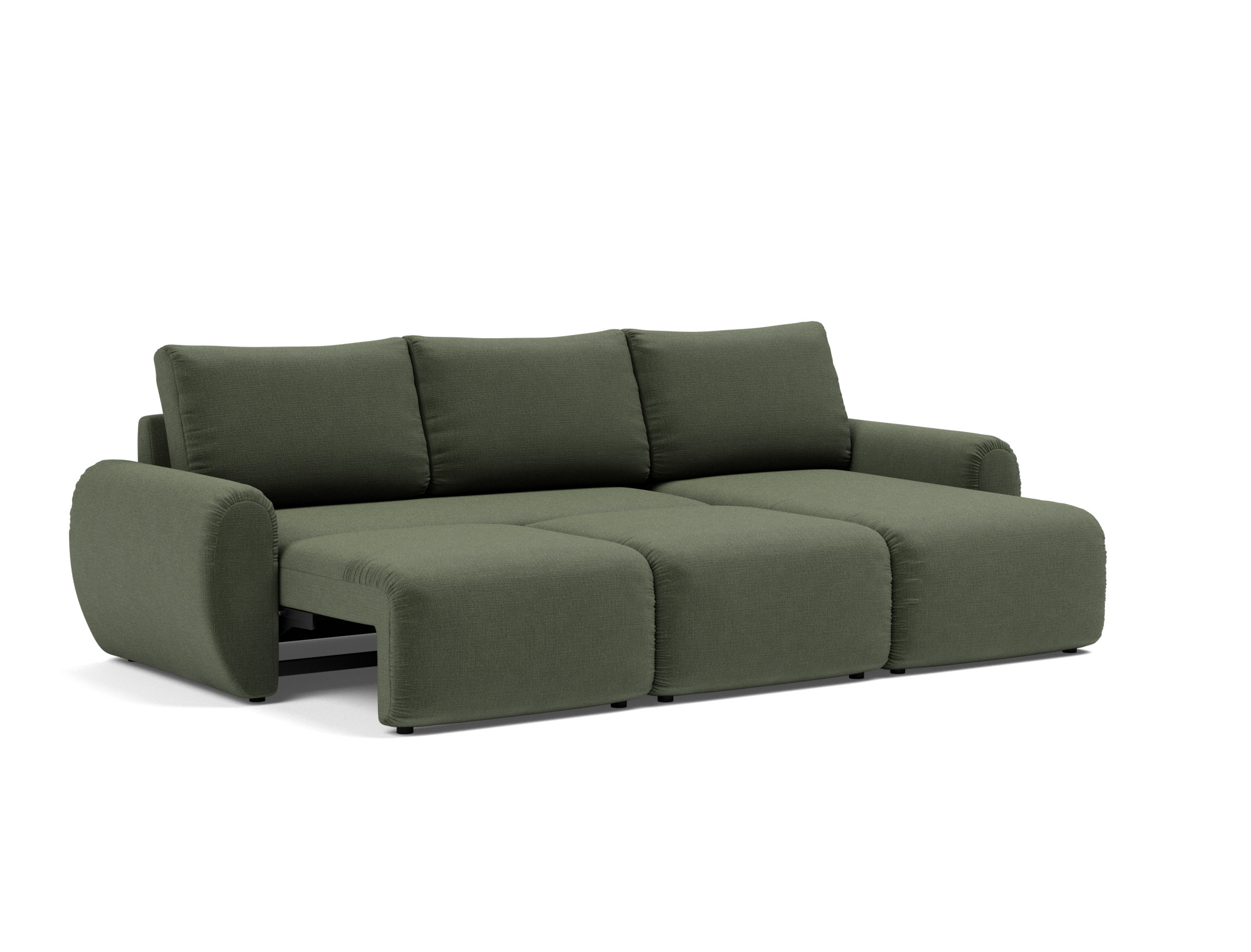 Schlafsofa Norum mit Chaiselongue und Curve-Armlehnen Chenille Esina 413-Olive-Green