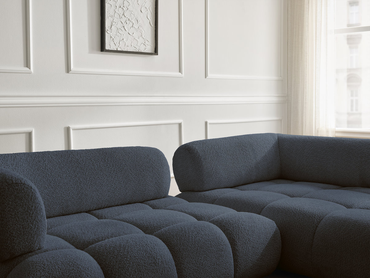 Bobochic Alya Ecksofa Bouclé-Stoff Dunkelblau Ecke rechts