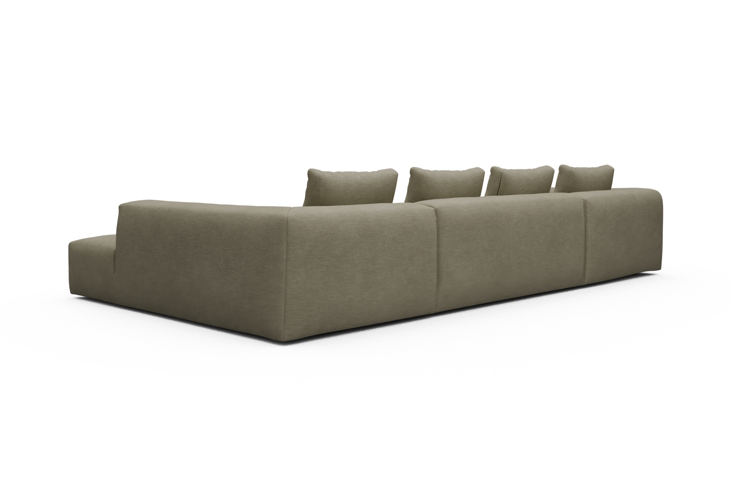 Wohnlandschaft Fred Relax-Ecke rechts mit 2-Sitzer und Chaiselongue links Flachgewebe Vivus 571-Dusty-Sand