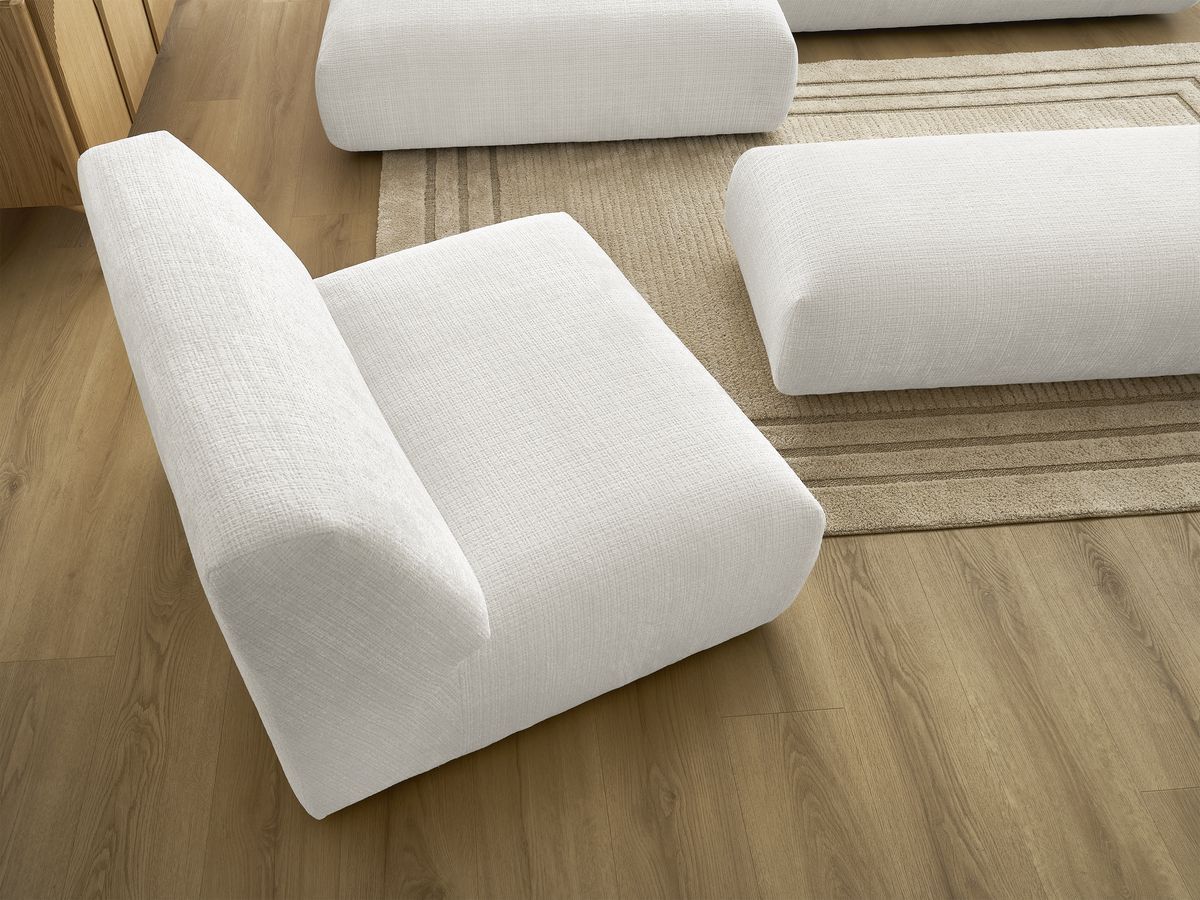 Bobochic Sirius Ecksofa mit Pouf 405 × 170 cm Strukturstoff Weiß Ecke links