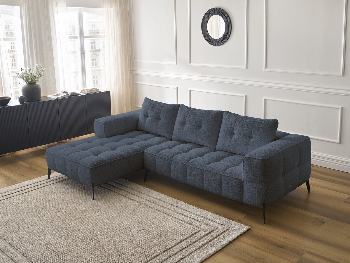 Bobochic Anis Ecksofa Bouclé-Stoff Dunkelblau Ecke links