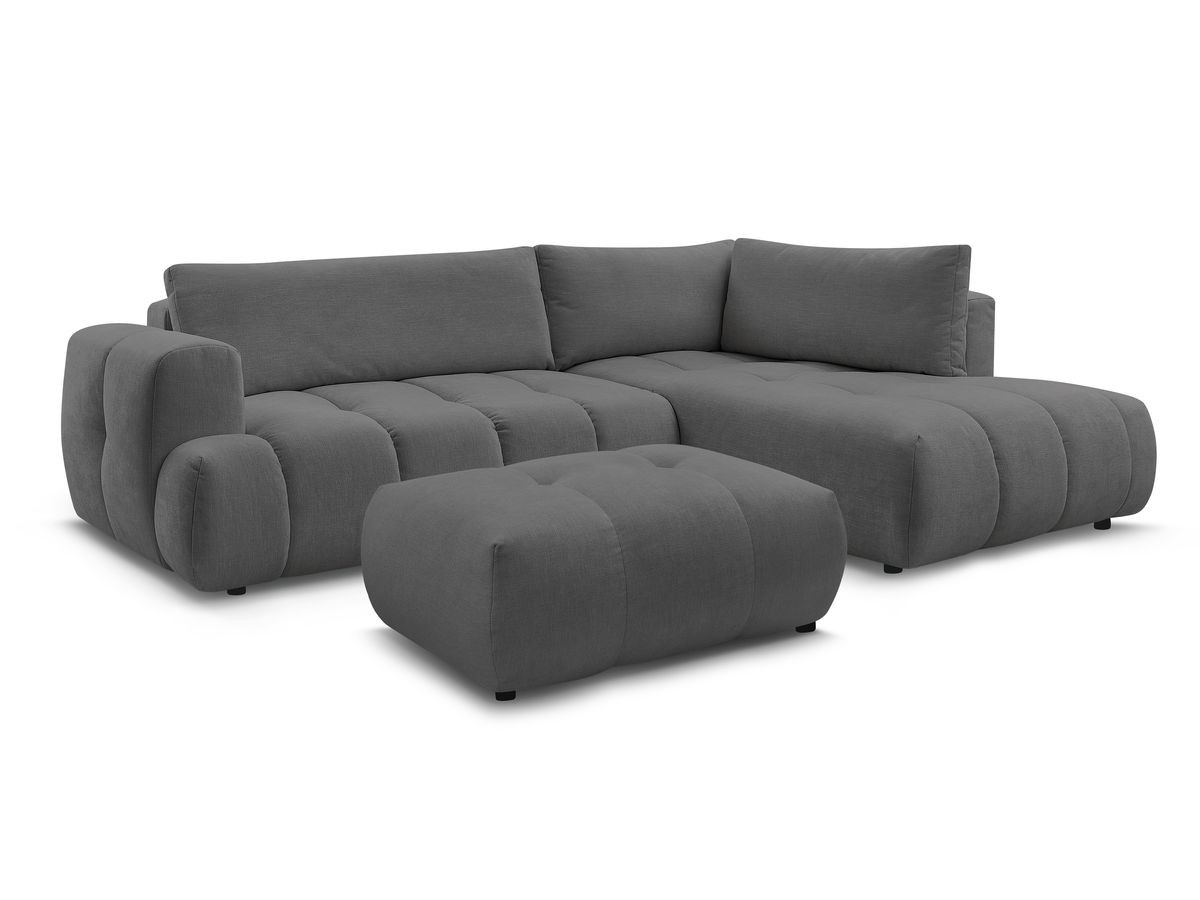 Bobochic Fuji Ecksofa mit Schlaffunktion und Bettkasten und Pouf 282 × 204 cm Stoff Dunkelgrau Ecke rechts