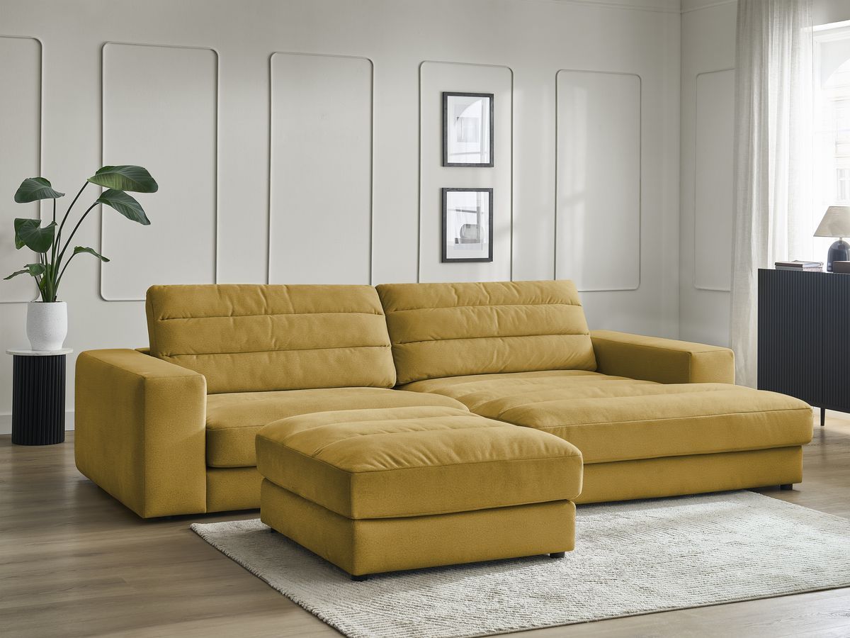 Bobochic Sierra Ecksofa mit Pouf Samt Gelb Ecke rechts