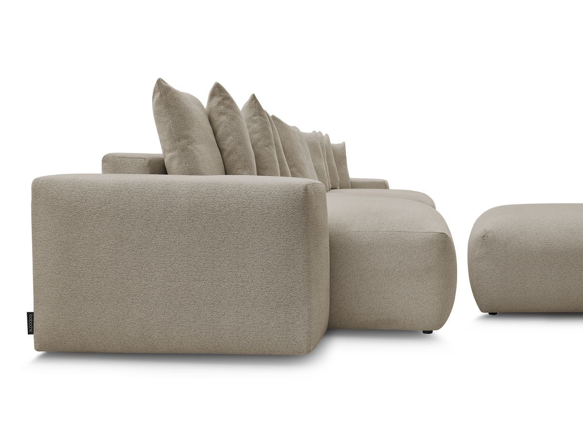 Bobochic Voltaire Wohnlandschaft mit Pouf 420 × 174 cm, Liegefläche 135 × 345 cm Melange-Stoff Taupe